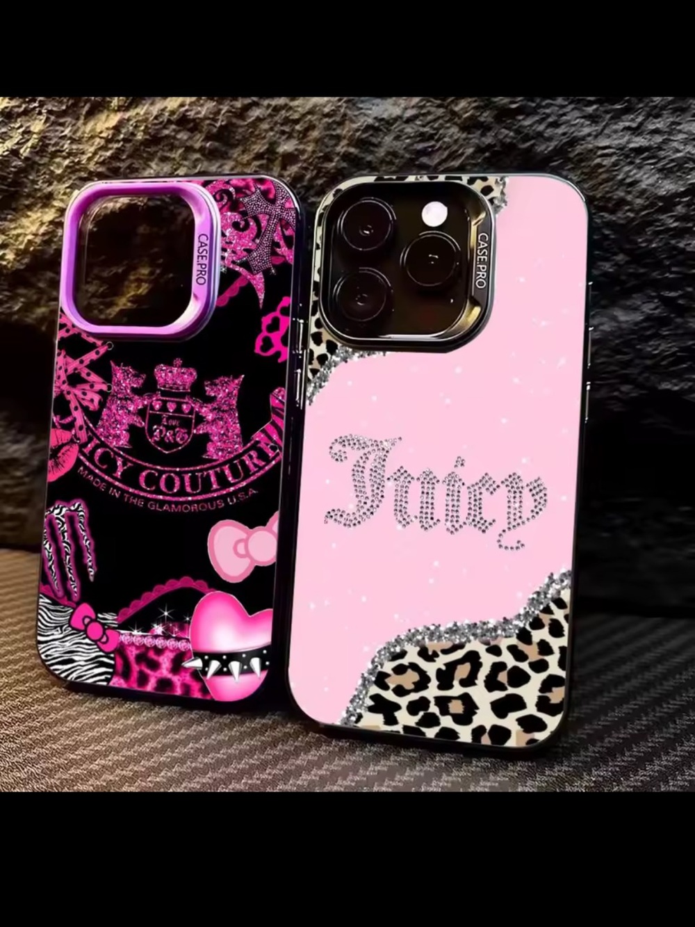 Juicy Couture Pink Leopard Glitter Logo Phone Case